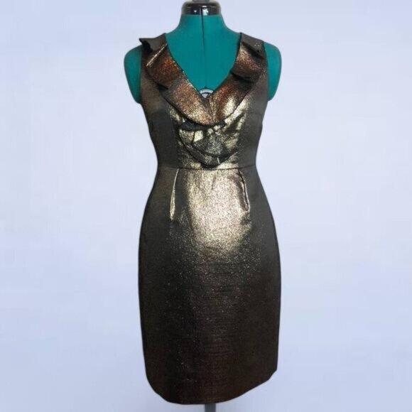 Kate Spade Gold Shimmer Cocktail Dress - Size 00 - Picture 1 of 11